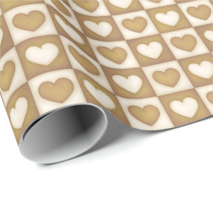Geruite Harten in Blonde Crème Cadeaupapier