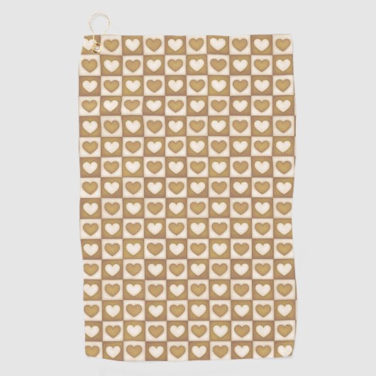 Geruite Harten in Blonde Crème Golfhanddoek (Voorkant)
