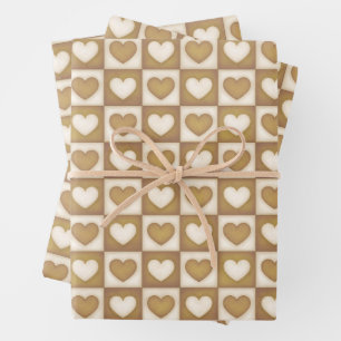 Geruite harten in blonde crème inpakpapier vel