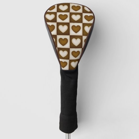 Geruite harten in warme cacao golfheadcover (Voorkant)