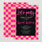 Geruite hete roze perzik retro Laten we feest vier Kaart (Voorkant / Achterkant)