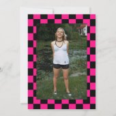 Geruite hete roze zwart Lets party Sweet 16 foto Kaart (Achterkant)