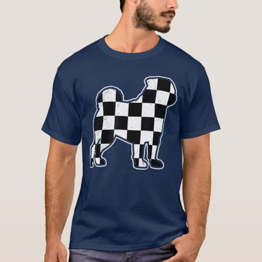 Geruite hond Pug Dad Pug Mom Retro Checke T-shirt (Voorkant)