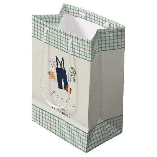  geruite jongenskleren Baby shower Medium Cadeauzakje (Voorkant Gekanteld)