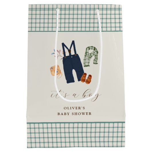  geruite jongenskleren Baby shower Medium Cadeauzakje (Achterkant)