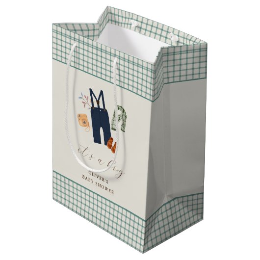  geruite jongenskleren Baby shower Medium Cadeauzakje (Achterkant Gekanteld)