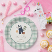 geruite jongenskleren Baby shower Papieren Bordje (Feest)
