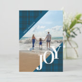 Geruite JOY Diagonale Blauwe Kerstkaart (Staand voorkant)