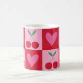 Geruite kersen met roze harten Aangepaste naam  Koffiemok (Center)
