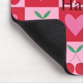 Geruite kersen met roze harten Aangepaste naam  Muismat (Hoek)