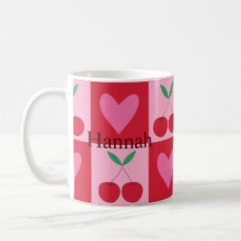 Geruite kersen met roze harten Custom Name Koffiemok