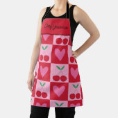 Geruite kersen met roze harten Custom Name Schort (Insitu)