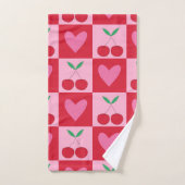 Geruite kersen met roze harten patroon bad handdoek (Handdoek)