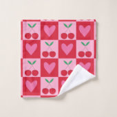 Geruite kersen met roze harten patroon bad handdoek (Wasdoekje)