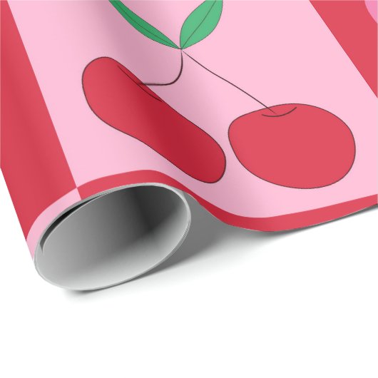 Geruite kersen met roze harten patroon cadeaupapier (Rol Hoek)