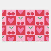 Geruite kersen met roze harten patroon inpakpapier vel (Voorkant 2)