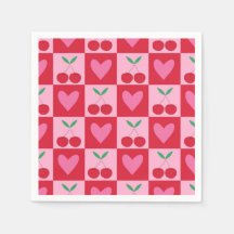 Geruite kersen met roze harten patroon