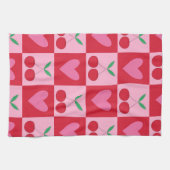 Geruite kersen met roze harten patroon theedoek (Horizontaal)