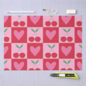 Geruite kersen met roze harten patroon tissuepapier (Craft)