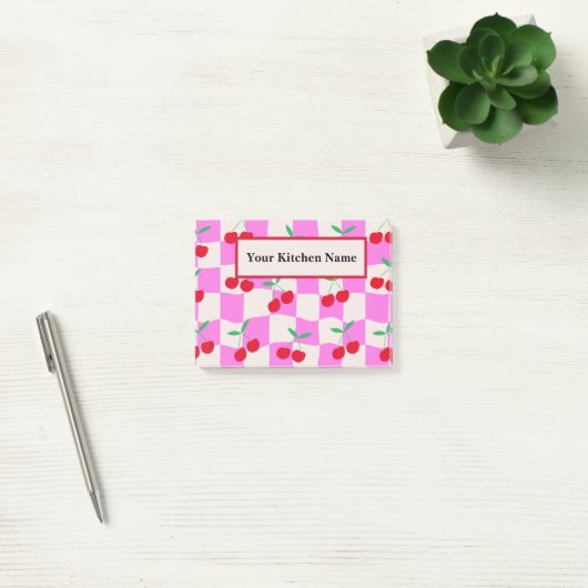 Geruite Kersen op Roze Checkerboards custom Post-it® Notes (Kantoor)