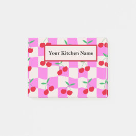 Geruite kersen op roze dambordpatroon op maat post-it® notes