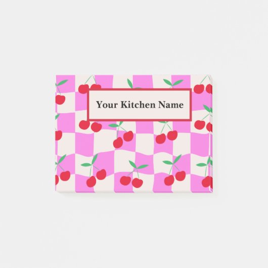 Geruite kersen op roze dambordpatroon op maat  post-it® notes (Voorkant)