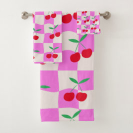 Geruite kersen op roze vervormde damborden bad handdoek
