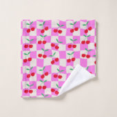 Geruite kersen op roze verwrongen dambord bad handdoek (Wasdoekje)