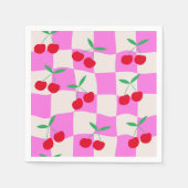 Geruite kersen op roze verwrongen dambord servet (Voorkant)