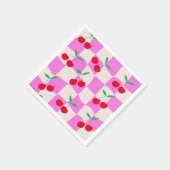 Geruite kersen op roze verwrongen dambord servet (Hoek)