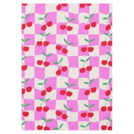 Geruite kersen op roze verwrongen dambord tafelkleed
