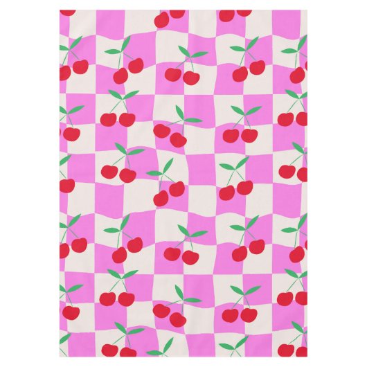 Geruite kersen op roze verwrongen dambord tafelkleed (Voorkant)