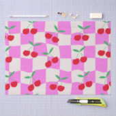 Geruite kersen op roze verwrongen dambord tissuepapier (Craft)