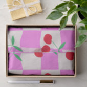 Geruite kersen op roze verwrongen dambord tissuepapier (Geschenk)