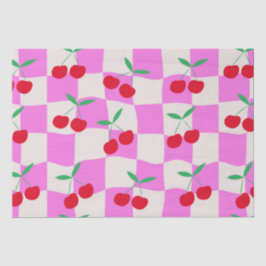 Geruite kersen op roze verwrongen dambord tissuepapier