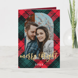 Geruite Kerst- en vrolijk-booglijstfoto Feestdagen Kaart