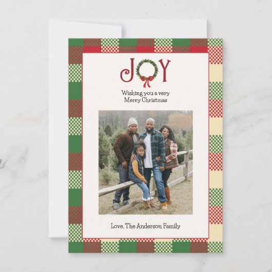 Geruite Kerst Foto Feestdagenkaart (Voorkant)