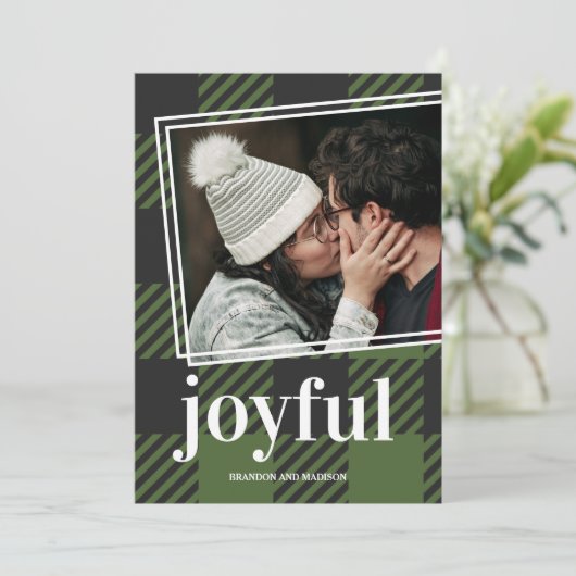 Geruite Kerst Foto Vakantiewenskaart Feestdagenkaart (Staand voorkant)