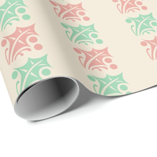  geruite kerst Holly Beige Cadeaupapier (Rol Hoek)