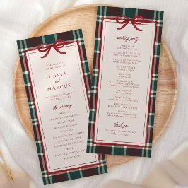 Geruite Kerst Huwelijksprogramma | Vakantie Tartan Programmakaart