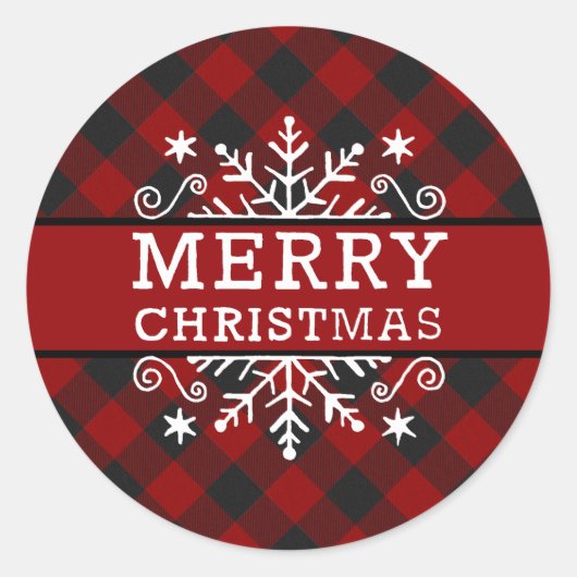 Geruite Kerst sneeuwvlok Ronde Sticker (Voorkant)