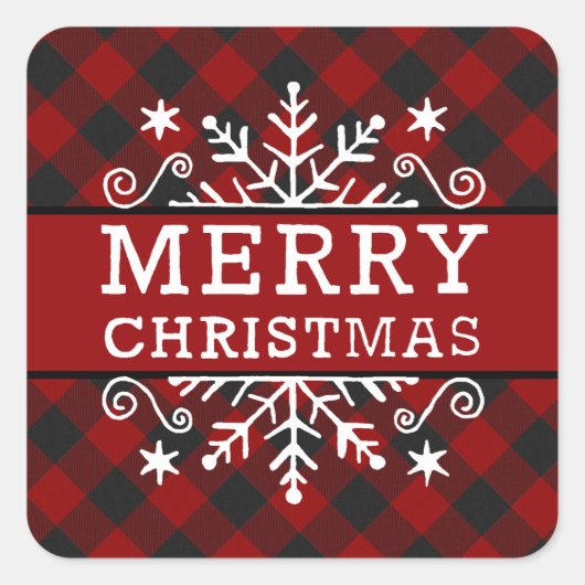 Geruite Kerst sneeuwvlok Vierkante Sticker (Voorkant)