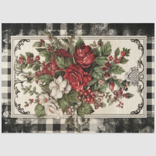 Geruite kerstbloemen tissuepapier (Voorkant)