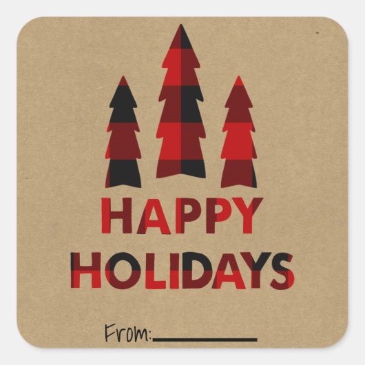Geruite Kerstbomen Kerstcadeau Geruit Kraftpapier Vierkante Sticker (Voorkant)