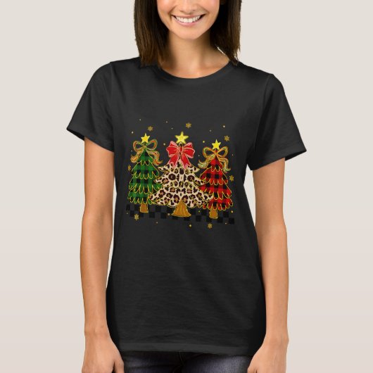 Geruite kerstbomen Rood groen geruit luipaard T-shirt (Voorkant)