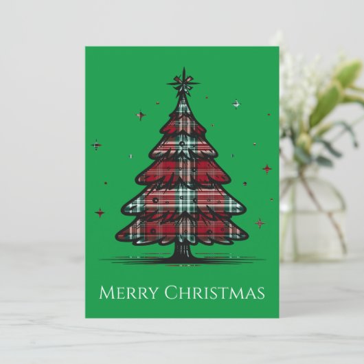 geruite kerstboom feestdagenkaart (Staand voorkant)