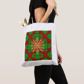 Geruite kerstcadeauverpakking tote bag (Dichtbij)