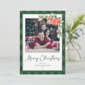 Geruite Kerstmis Holly Custom 2 Foto Feestdagenkaart (Staand voorkant)