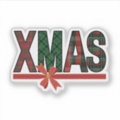 Geruite Kerstmis met Rode Strik Sticker (Voorkant)