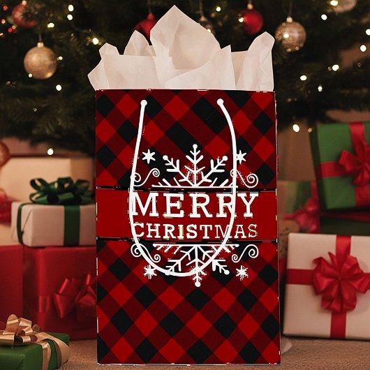 Geruite Kerstmis sneeuwvlok Medium Cadeauzakje